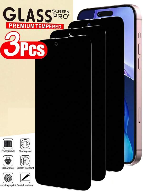 3 piezas Protector de pantalla de vidrio templado anti-espía 9H compatible con iPhone 16 Pro Max / Galaxy S25 Ultra / Redmi, no admite reconocimiento de huella dactilar, tecnología micro-louver, anti-reflejo, anti-huellas, máxima protección de privacidad (diseño talla grande reciente de 2025) Regalo para cumpleaños, familia, amigos, accesorios para celular