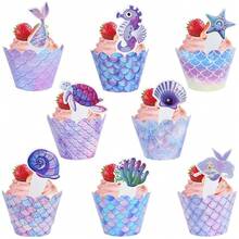 16 件丛林动物纸杯蛋糕装饰包装可爱狮子猴子蛋糕装饰适用于动物生日派对装饰、野性派对蛋糕装饰、生日礼物、派对礼品、圣诞节 - 美人魚 - 查看 5
