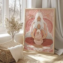 祖先疗愈 - 精美艺术版画，祖母，母亲，孩子，婴儿，世代相传，助产士，礼品插画海报，墙面装饰，灵性分娩，无框 - 彩色 - 查看 7