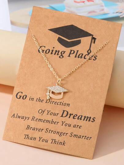 Goodwaro 1 chiếc vòng cổ mặt dây chuyền bằng hợp kim đính đá trang trí lễ tốt nghiệp, quà tặng trang sức tốt nghiệp cho phụ nữ năm 2025