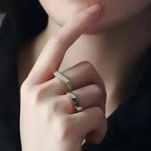 1 Pair Of Simple Geometric Stainless Steel Unisex Ring – Silver And Gold Plated - 銀色 - 查看 4