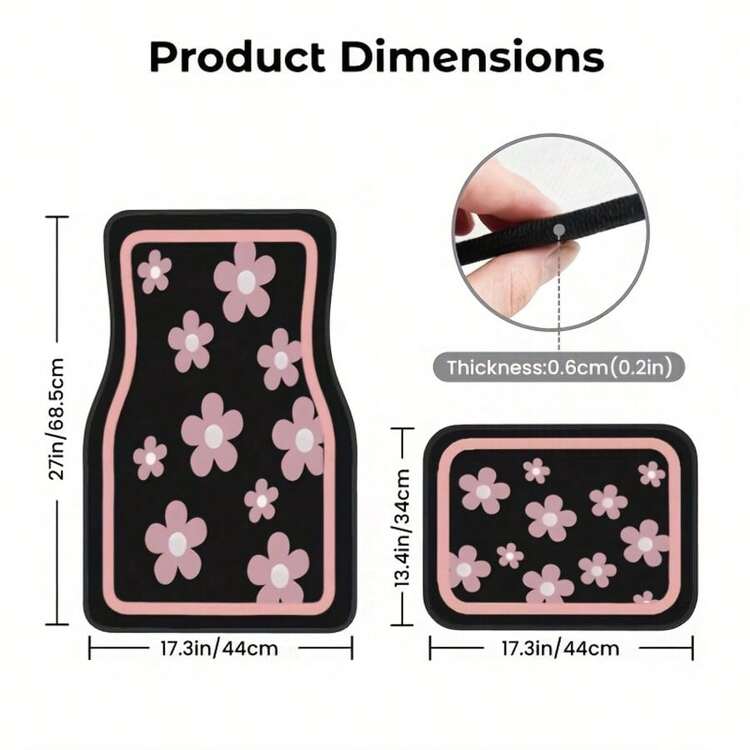4pcs Car Floor Mats, Cute Pink Floral Design, Durable Polyester Material, Easy To Clean, Front And Rear Mats, For Full Car Interior Protection, Automotive Interior Accessories,Car Women Accessories,Car Mats - one-size - View 3