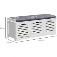 Shoe Storage Bench With 3 Drawers & Removable Grey Seat Cushion Hallway Organisation Furniture - 1 - View 3