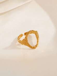 Stainless Steel Hollow Ring For Women Gold Color Geometric Oval Rings Opening Female Jewelry Simple Accessories Silver Color - Oval - View 10