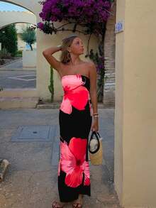 فستان نسائي أنيق للصيف، للإجازات، للحفلات، مطبوع بالأزهار بتصميم أنبوبي، فستان التنين مناسب للعمل والمكتب في أي وقت