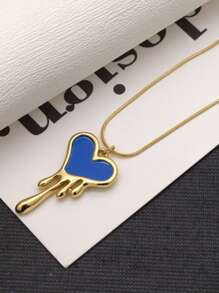 1pc Summer Casual Beach Style Irregular Heart Pendant Necklace, Stainless Steel, Women Daily Wear