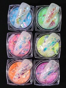 6 Colors Luxury Brocade Power Nail Glitter 1/6 Boxes Opal Pigment, Ice Crystal Pigment, Thin Film, Bright And Transparent Chameleon Glitter Nail Powder, Suitable For DIY Nail Salons Nail Supplies - Multicolor - View 4