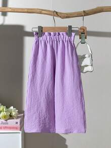 BASUSARRI 两件套女童荷叶边背心上衣搭配3D提花网纱裤，优雅中国风夏季套装 - 紫色 - 查看 7