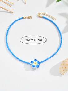 1pc Boho Style Creative Soft Clay Flower Woven Adjustable Women Necklace - Blue - View 4
