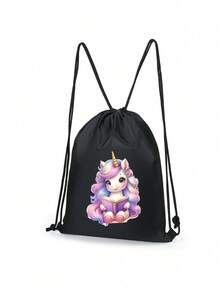 1pc New Colorful Unicorn Drawstring Japanese Backpack, Casual, Simple And Generous, With Drawstring Cuffs And Adjustable Shoulder Straps, Suitable For School And Hiking, Travel, Convenient For Storing Daily Necessities, Wide Range Of Uses, Fashion Darling, Suitable For All Styles And Occasions, Strong Style Adaptability. - Colorful Unicorn Backpack - View 5