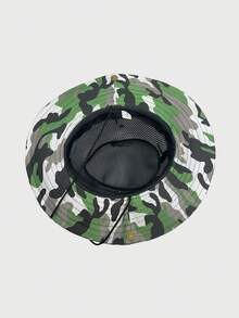 1pc Men's Outdoor Camouflage Sun Hat, Suitable For Hiking, Fishing, Casual Jungle Bucket Hat For Outdoor Activities, Spring/Summer/AutumnMen's Sun Hat Summer Hat, Suitable For Summer Outdoor Activities Such As Hiking And Fishing - Grid Light Green - View 2
