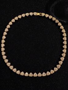 1pc Fashionable Luxury Unique Hip-Hop Punk Sparkling Elaborate Extravagant Fully Rhinestone Heart Necklace For Men - Yellow Gold - View 6