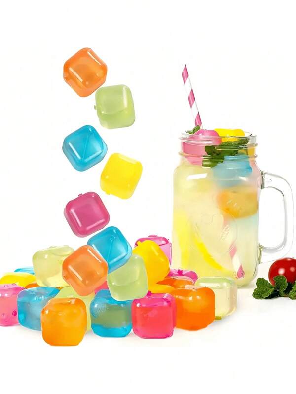 12/24 Reusable Plastic Ice Cubes – Washable & Freezable Ice Blocks For Smoothies, Coffee, Bars, Parties & Holiday Celebrations – Perfect For Christmas, Easter & Thanksgiving