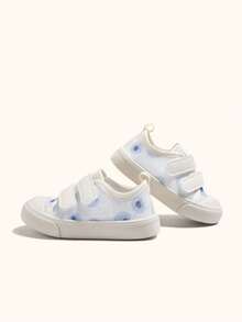 1 Pair Girls Colorful Mesh Hook And Loop Flat Casual Breathable Sports Shoes, Comfortable For Daily Outdoor Activities (Pattern Randomly) - White - View 5