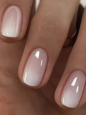 一对24片美甲饰品粉色白色双色渐变款纯色美甲高贵奢华女士日常节日适用含指甲锉果冻胶卸甲水