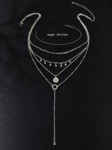 1 件波西米亚时尚多层银链水钻吊坠 Y 型长款吊坠项链日常派对珠宝