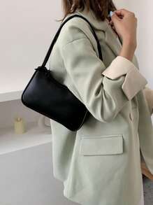 Bolso de hombro mini de unicolor, bolso pequeño de piel de PU, bolso de mano versátil y casual sencillo, bolso tipo baguette francés con gran capacidad y cremallera, adecuado para salidas, citas, compras, monedero, bolso para teléfono