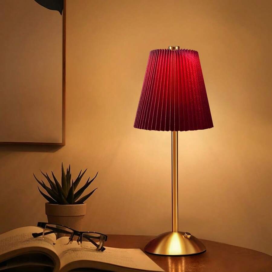 1Pack LED Metal Table Lamp -Fabric Shade Desk Lamp, 3-Color LED Desk Lamp For Bedroom Nightstand,Patio Table Lamp,Night Light For Kids Nursery - 紅色 - 查看 1