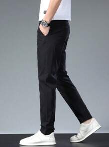 Pantalones casuales rectos de unicolor para hombres - Versión regular apta para todo el año de pantalones largos de golf, adecuados para actividades al aire libre, uso casual y ligero de negocios