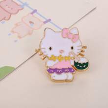 Sanrio 1 pieza/Set de 7 Broches de Hello Kitty de Sanrio, alfileres de esmalte de gato blanco de dibujos animados de Sanrio, insignias de metal estilizadas de animales, accesorios para bolsos y ropa.