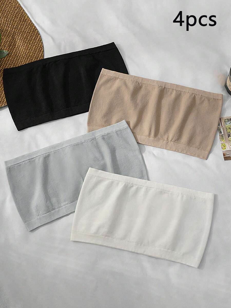 4件套女士防滑无肩带无缝吊带胸罩衬衫抹胸上衣弹力透气内衣带假领，适合圣诞装饰连衣裙 - 黑與白 - 查看 1