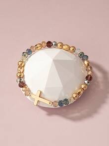 1pc Fashionable Simple & Versatile Car Wheel, Glass, Metallic Cross Beaded Bracelet - Beaded Bracelet - View 11