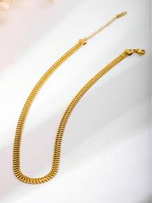 1pc Fashionable Stainless Steel Chain Necklace For Women For Daily Decoration - Yellow Gold - View 2