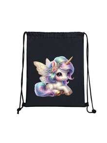 1pc New Colorful Unicorn Drawstring Japanese Backpack, Casual, Simple And Generous, With Drawstring Cuffs And Adjustable Shoulder Straps, Suitable For School And Hiking, Travel, Convenient For Storing Daily Necessities, Wide Range Of Uses, Fashion Darling, Suitable For All Styles And Occasions, Strong Style Adaptability. - Colorful Unicorn Backpack - View 6