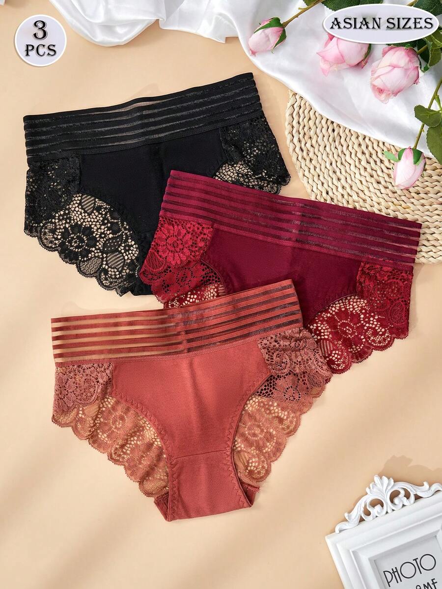 Calcinha feminina de cintura alta, 3 peças, sensual, com acabamento em renda, design de moda, cinto, malha, romântica, confortável, verão, nítida, cuecas pretas, shorts vermelhos, lingerie sexy preta para casamento, lingerie vermelha
