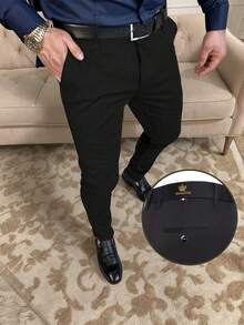 Men's Business Casual Pants, Elastic & Breathable Fabric, Crown Embroidered, Suitable For Summer