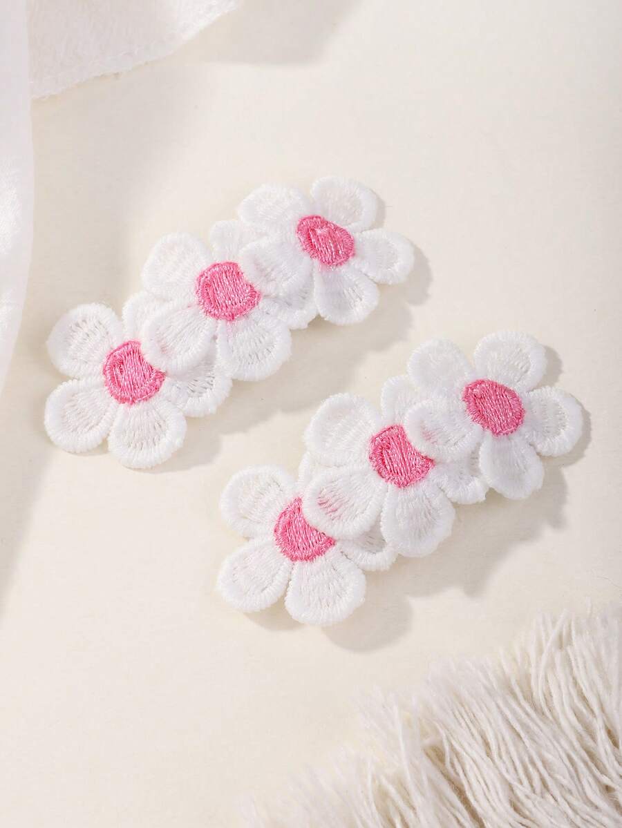 2pcs Solid Color Flower Hairclips, Cute Versatile Hair Accessories For Back To School Season And All Year Round - Multicolor - View 1