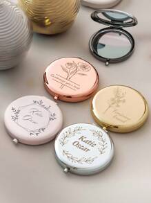 1 pieza Espejo compacto personalizado grabado con nombre y fecha | Espejo compacto floral de acero inoxidable, de doble cara con aumento | Regalo personalizado para cumpleaños, dama de honor, boda, Navidad, Día de San Valentín | Espejo de maquillaje impermeable, adecuado para despedida de soltera, graduación, Día de la madre, regalo especial para mejor amiga/hermana/novia/mamá
