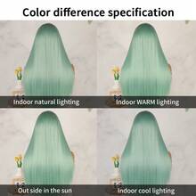 Long Silky Straight Synthetic Lace Front Wigs Light Green Color Hair Replacement Wig Glueless 13x4 Free Part HD Lace Pre Plucked Baby Hair Natural Hairline 26 Inch 180% Density Heat Resistant Fiber For Fashion Women Girls Daily Party Use Ready To Wear - 青碧色 - 查看 8