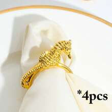 4pcs Seashell, Starfish, Seahorse Mixed Ocean Series Napkin Rings, Table Decor