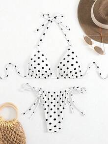 LUCKY HOLIDAY 性感系带花卉印花三角比基尼泳装套装 - 白色 - 查看 3