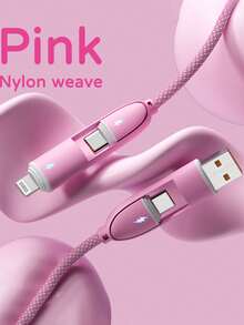 Durcord 1M/3.28FT/39.37 英寸 4 合 1 60W/100W（最大）/27W 尼龙编织闪电数据线和 3 合 2 60W+27W 快速充电线，兼容 17/16/15/14/13/12/Pro Max 所有 系列、Galaxy S25、Vivo，兼容三星、兼容小米、通用高效充电适配器、充电数据同步线 - 彩色 - 查看 13