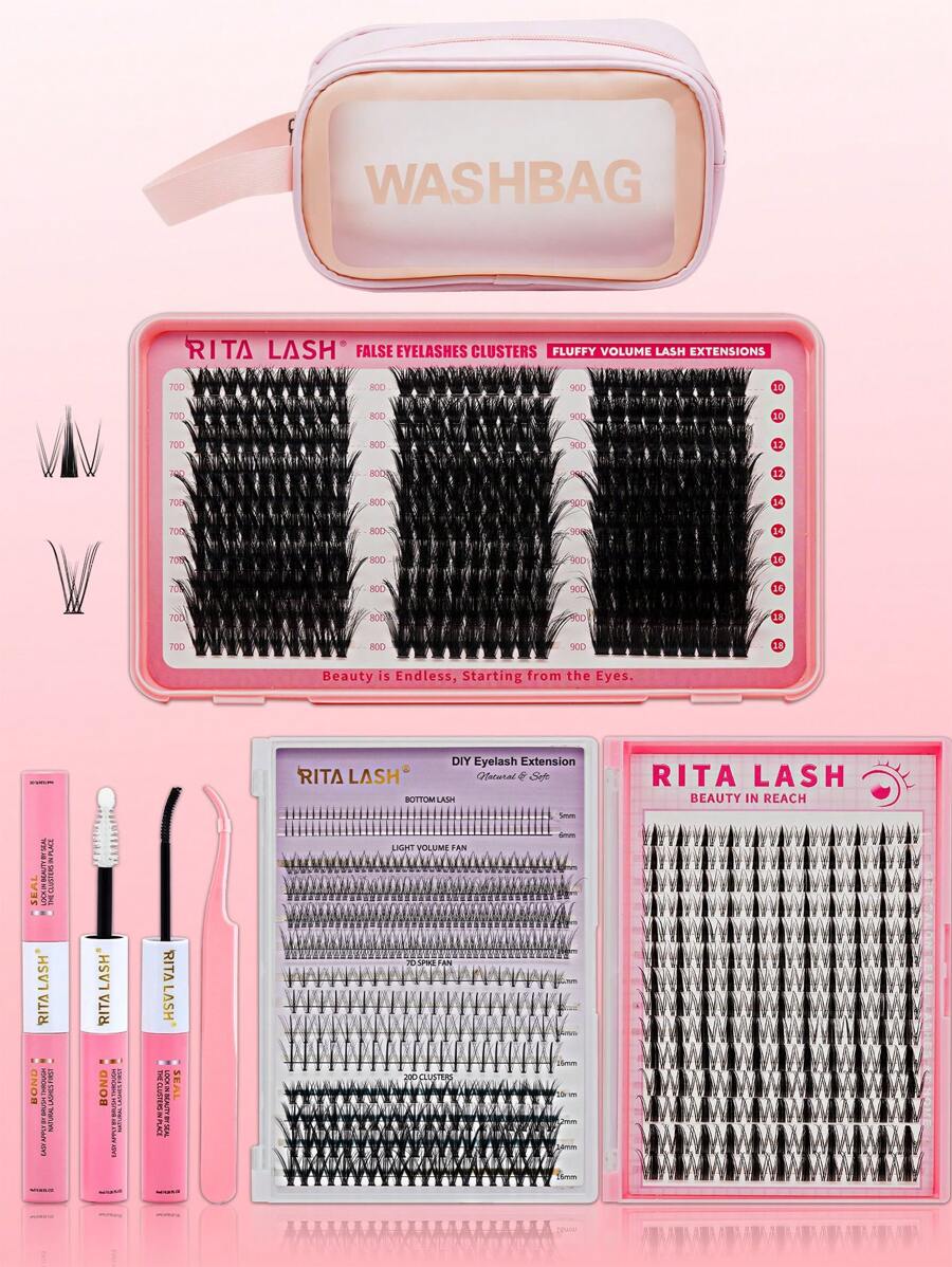 RITALASH RITALASH 404PCS D Curl Fairy Eyelash Style Mix Cluster Lashes Kit Soft And Comfortable False Eyelashes Kit With Lash Bond&Seal Tweezers At Home For Daily Life&Dates And Party