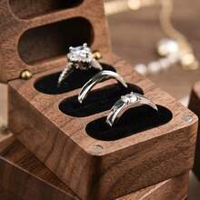 1 Pc Personalised Walnut Wood Flip Ring Box, Customized Engraved Wedding Ring Box, Engagement Ring Box, 3 Slots Ring Box, Ring Bearer Box, Anniversary, Proposal Ring Holder,Delicate Romance - Multicolor - View 6