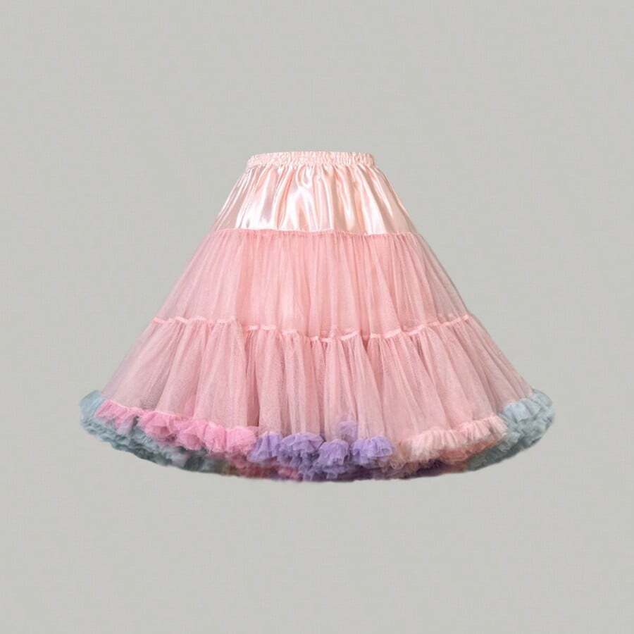 女式蓬蓬裙薄纱裙弹力腰雪纺短款衬裙公主芭蕾舞裙衬裙泡泡裙成人白裙子 - 彩色 - 查看 1