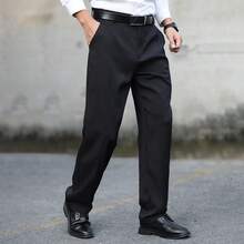 1 件商务/休闲通勤/度假/时尚休闲松紧腰装饰后袋长裤，适合情人节、感恩节、教师节、父亲节、全球 - 黑色 - 查看 3