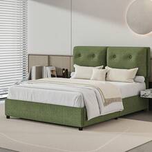 Twin/ Full/ Queen/ King Size Bed Frame, Upholstered Platform Bed Frame With Pillow Headboard, Soft Cloud Bed Frame, No Box Spring Required, Easy Assembly, Beige/ White/ Pink/ Grey/ Blue/ Green, Twin/ Full/ Queen/ King * Bed Frame Queen Queen Bed Frame Bed Frame Full Full Size Bed Frame King Size Bed Frame Twin Bed Frame Room Decor Home Decor Christmas Decor Bedroom Decor Valentine Day Decor Storage Living Room Decor Furniture House Decor - Green - View 11