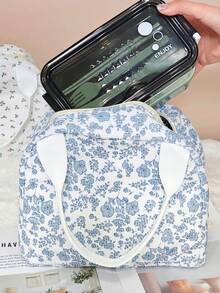 Large Capacity Reusable Insulated Lunch Bag Lunchbox Tote, Zipper Design Simple & Elegant, Mother's Day Gift, Essential For Picnic Food Storage & Keeping Warm Bag For School School Accessories School Stuff - Blue and White - View 8