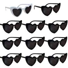 11pcs Street Photography Prop Decoration Heart-Shaped Party Sunglasses, Retro Fashion, Suitable For Wedding, Christmas, Halloween Gifts And Holiday Presents