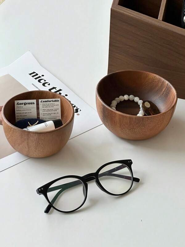 1pc Wood Grain Jewelry Tray, Elegant Acacia Wood Bead Storage Bowl, Jewelry Box, Makeup Organizer Tray, Entryway Key & Trinket Holder, Home Decor Travel Wedding Travel Essentials Holiday Essentials Summer For Women Storage Organizer Gift