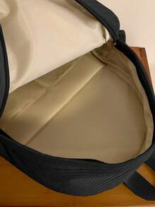 女士纯色灯芯绒针织拉链闭合中号背包。轻盈柔软，适合日常休闲使用。可用作小学生书包、购物袋或旅行包。 - 黑色 - 查看 7