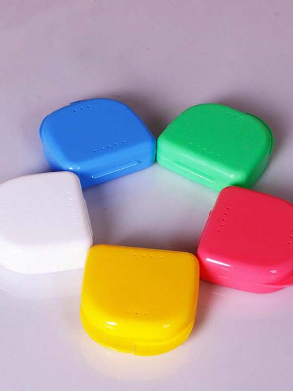 1pc/5Pcs Double-Hole Denture Box Made Of Dental Materials, With A Small Middle-Opening Design. It Is Suitable For Retainers, Night Guards, Etc., And Is Portable And Practical.