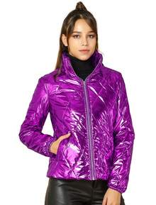 Women's Christmas Puffer Jacket Holographic Shiny Metallic Jacket - 紫色 - 查看 1