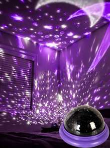 1 peça de projetor de luz colorida com céu estrelado, luz noturna LED giratória com projeção de lua e galáxia, lâmpada LED com rotação automática, alimentação USB, adequada para casa, quarto, iluminação estéreo para festas
