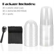 100Pcs Plastic Dessert Cups With Dome Lids (No Hole) And Sporks, 8oz/12oz/16oz Clear Disposable Yogurt Parfait Cups, No Leaking Individual Party Snack Cups For Cake, Mousse, Milkshake, Yogurt, Ice Cream, Fruits - 透明 - 查看 2