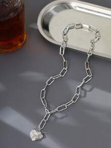 Nooxian 1 件女士心形方晶锆石镶嵌粗项链（可调节链扣数量随机） - 銀色 - 查看 3